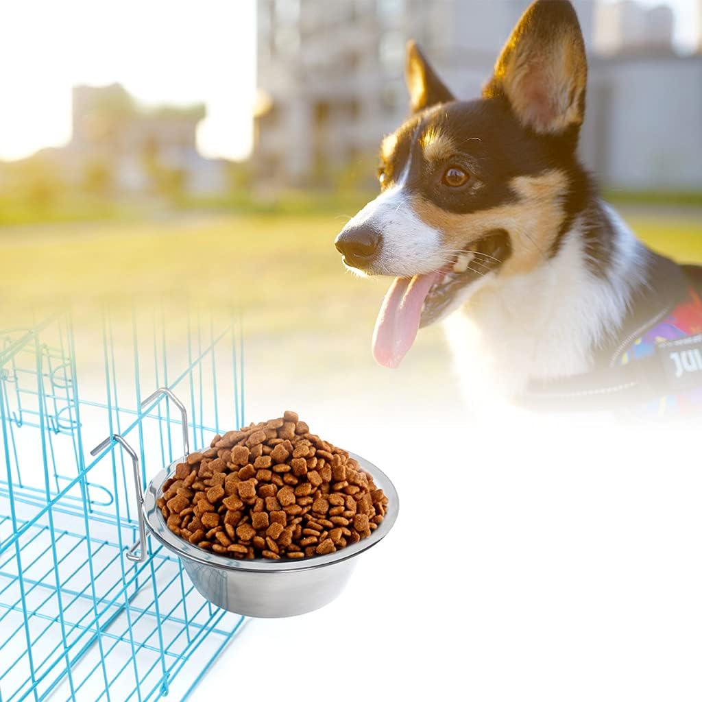 Hanging Pet Bowl Cup Cup with Wire Hook for Dogs Cats Bird Animals in Crate Cage Easy-to-Remove