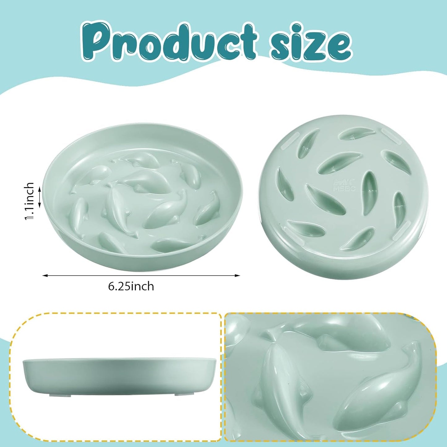 Nitial 2 Pcs Cat Slow Feeder Bowl Fish Pool Design Feeder Dish Fun Interactive Cat Food Bowl Healthy Eating Diet Bowls for Pet Puppy Dogs Dishwasher Safe(White, Green)