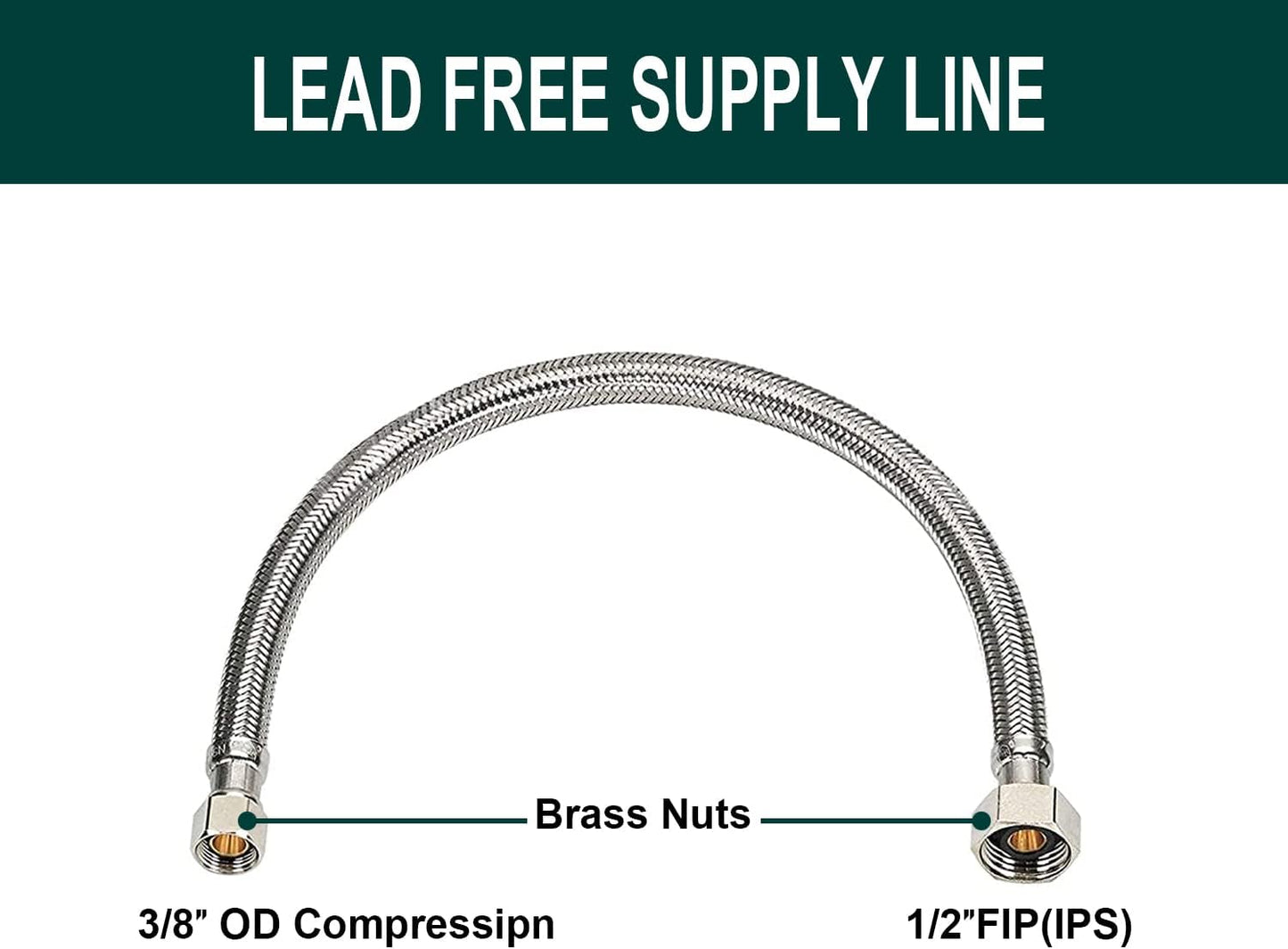 【New Version】Faucet Water Supply Connector Line Braided Stainless Steel, Premium Faucet Supply Line 24 inch - 3/8 Female Compression Thread x 1/2 Female Iron Pipe Thread (10 Pack)