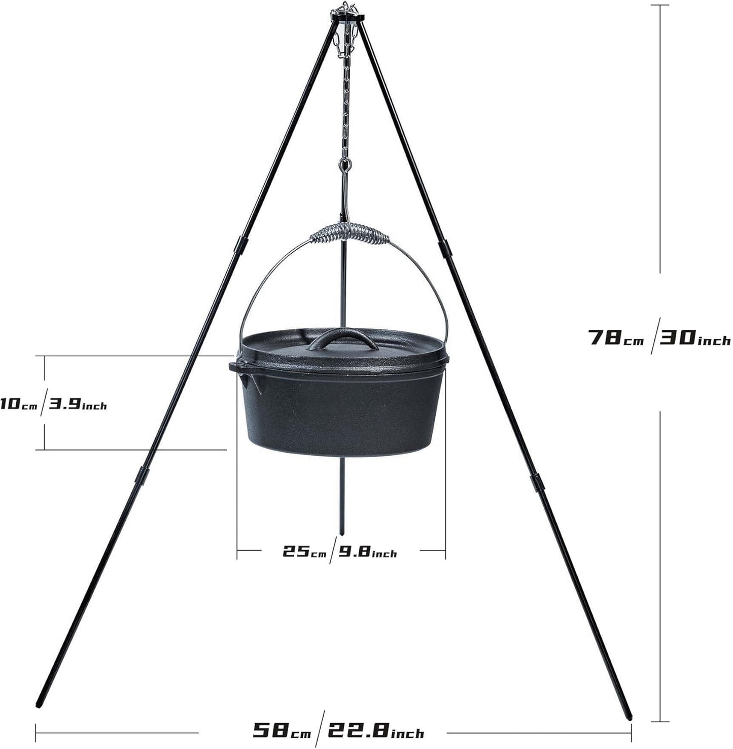 4.5Qt camping dutch oven with lid，cast iron dutch oven，Lifter Handle，Camping Tripod，Cast Iron Camping Cookware, Camping Oven - Campfire Cooking Equipment，With Free Scrubber Brush Stainless Steel Material