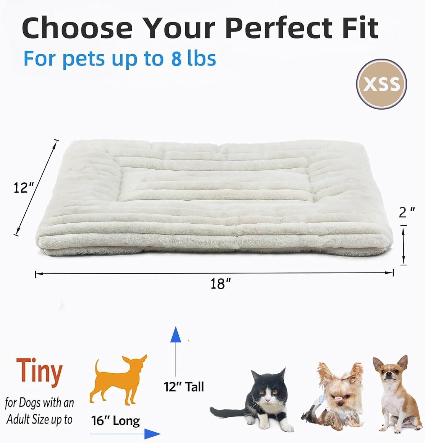 Pet Bed Extra Small 12 x 18 for Crate or Cage Fits Tiny Dogs And Indoor Cats With Rabbit,Washable XS Puppy Crate Bed Comfy Kennel Pad Anti-Slip Doggy Sleeping Mat Cushion for Mini Small Breeds,Cream