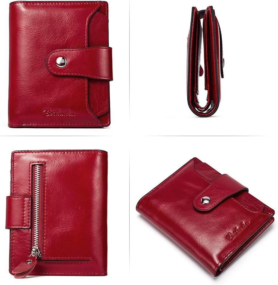 BOSTANTEN Women Leather Wallet RFID Blocking Small Bifold Zipper Pocket Wallet Card Case Purse with ID Window