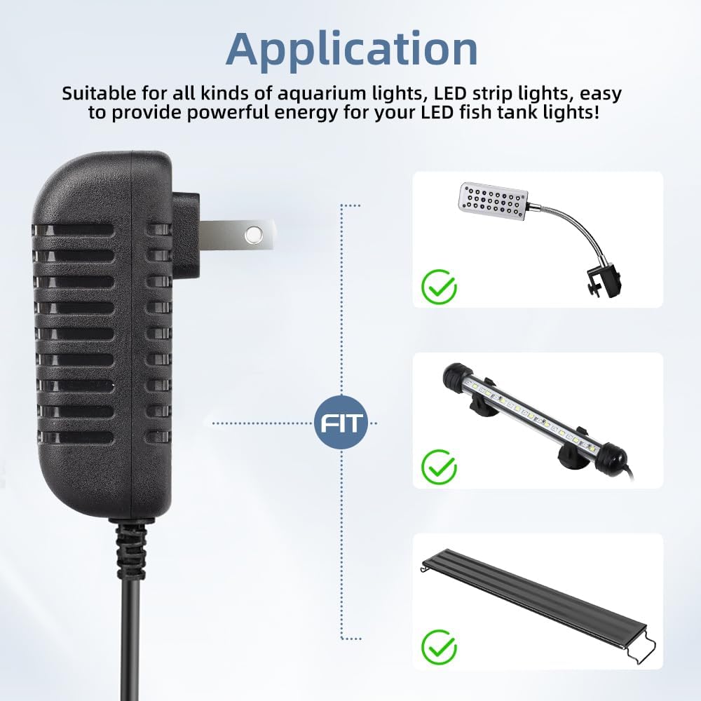 Aquarium Light LED Power Adapter AC 100-240V DC 12V 2A Replacement Power Adapter Fish Tank Light Power Supply Converter with Indicator Light