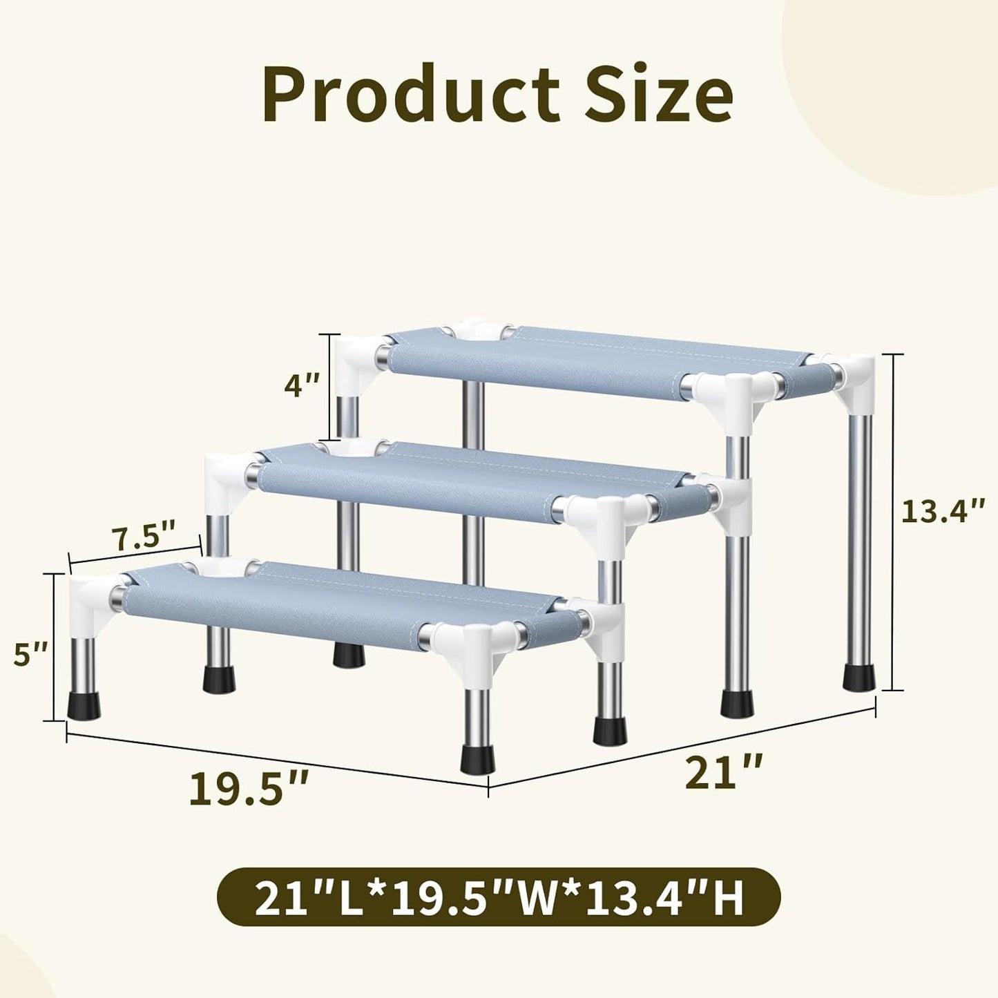 13 Inch Dog Stairs - 3 Tiers Non-Slip Dog Steps for Small Dogs, Cats & Senior Pets, Joint-Friendly Pet Steps for Bed Sofa Car, Stable Anti-Skid Bottom Pet Ladder