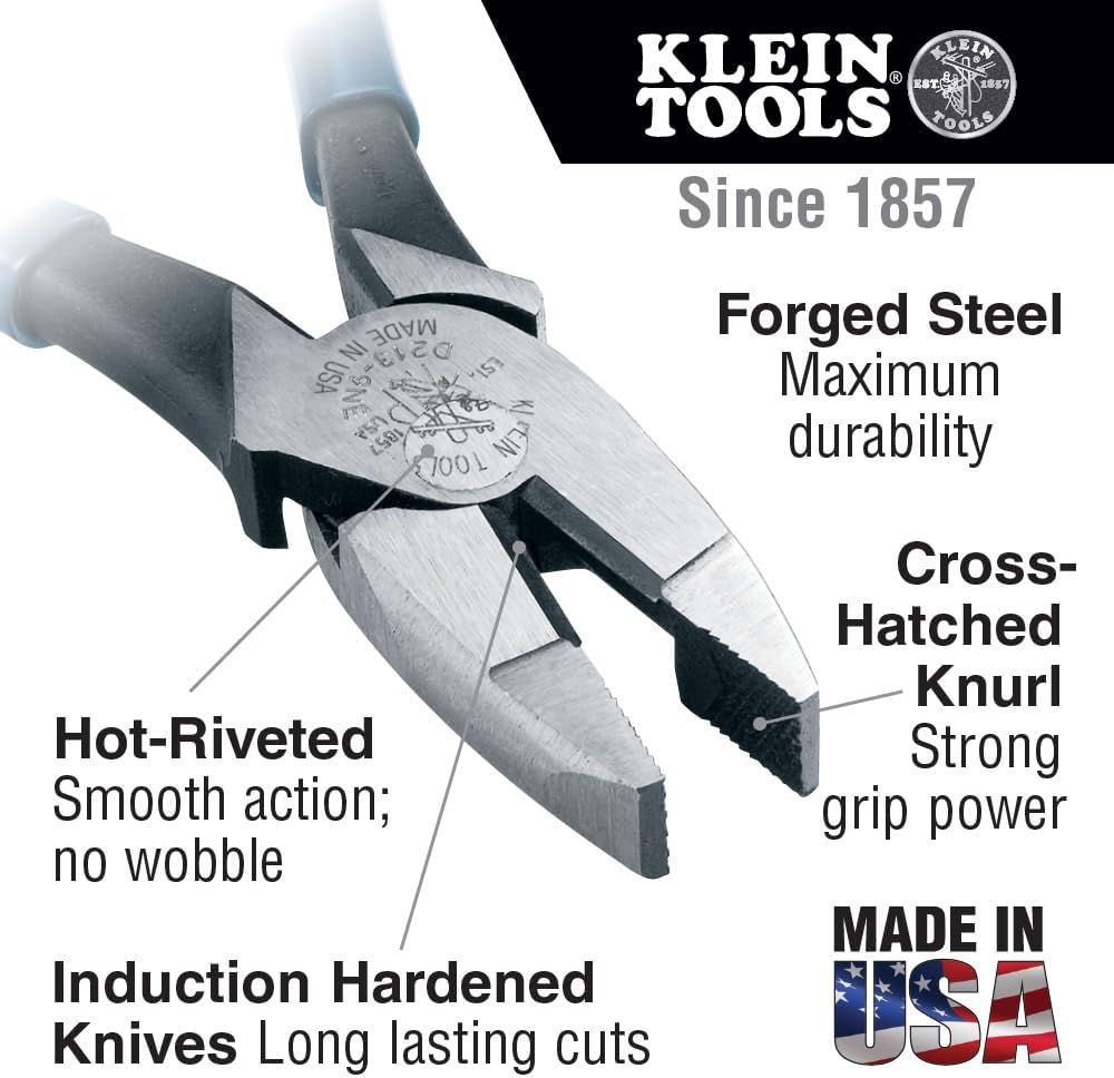 Klein Tools 80020 Plier Set, Made in USA, Lineman's Pliers, Diagonal Cutters, and Needle Nose, Induction Hardened Knives, 3-Piece
