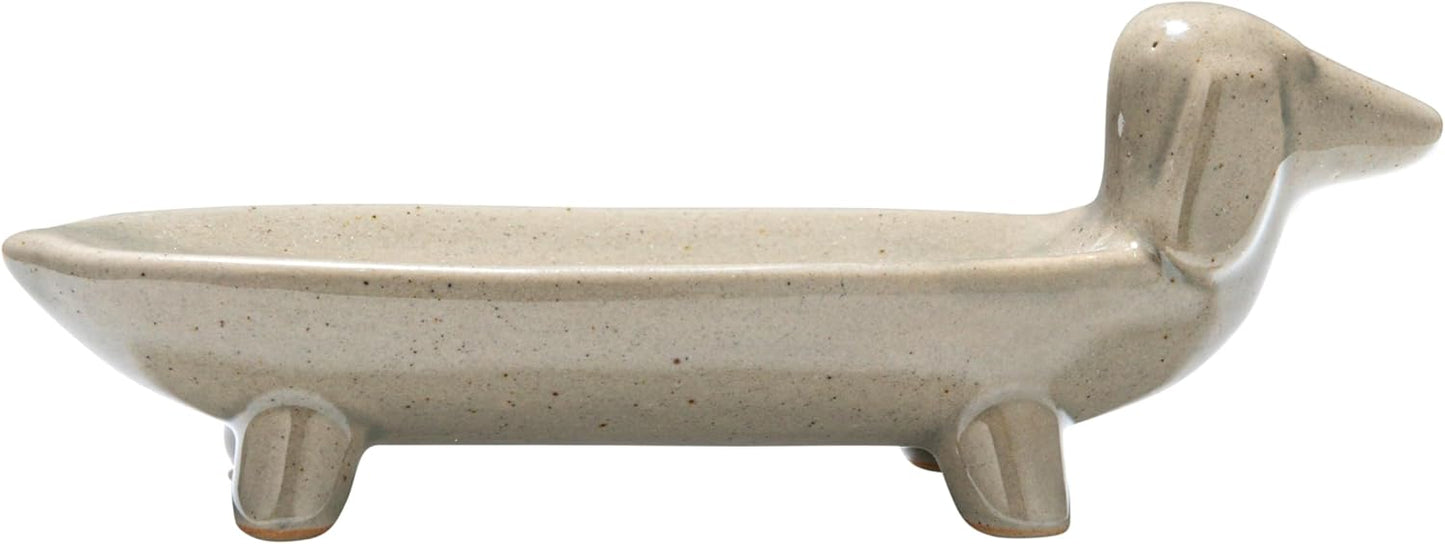 Creative Co-Op Elongated Ceramic Dachshund Dog Dish, Grey