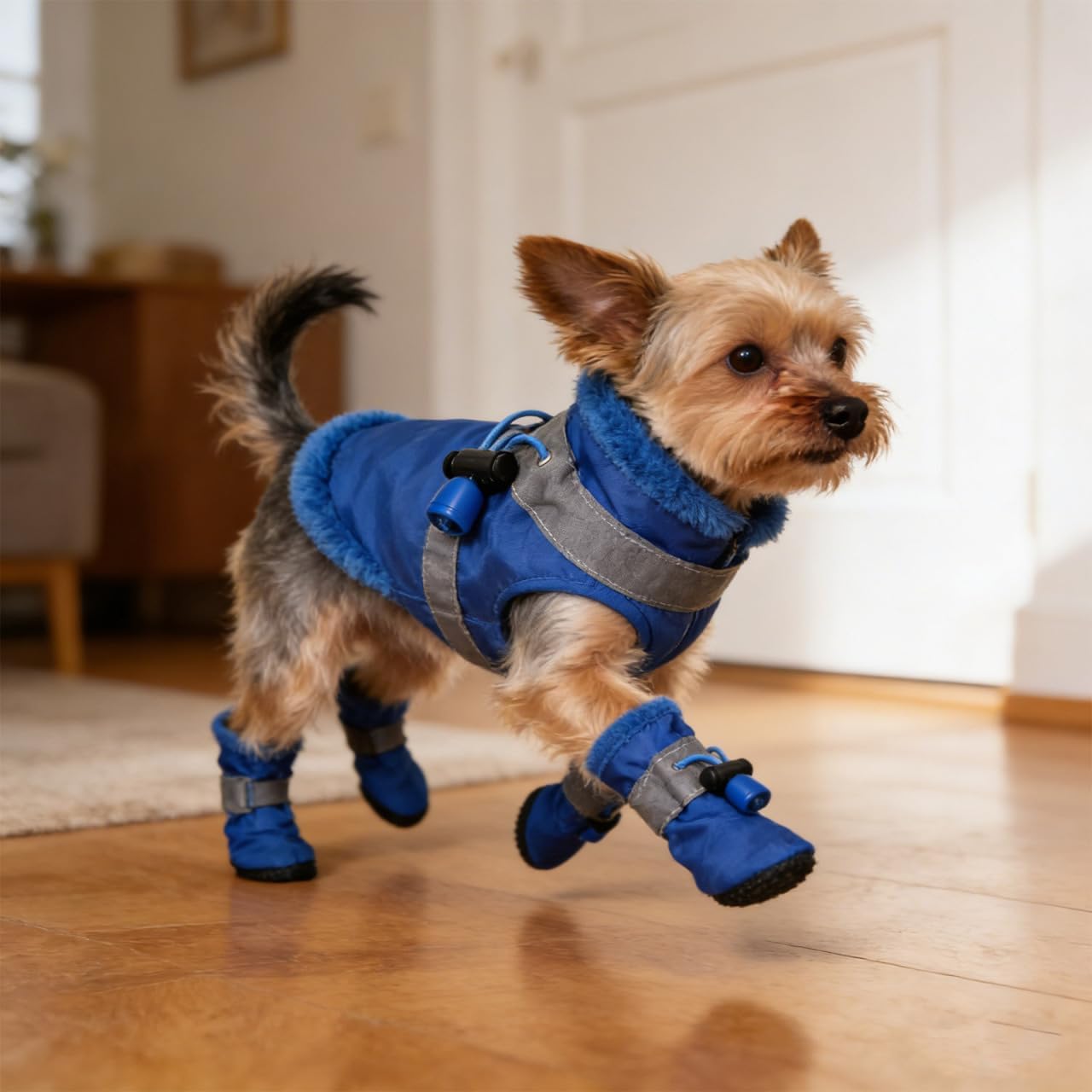 4pcs Dog Boots All Seasons Pet Booties Dogs Pet Dog paw Protector for Dogs Size XS (Blue)