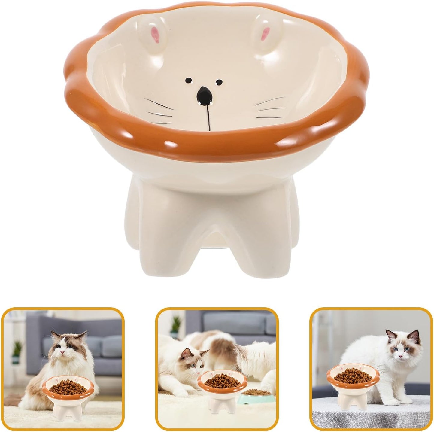 Milisten Ceramic Elevated Cat Feeding Bowl Tilted Raised Cat Water Bowl Brown Raised Food Dish Easy to Clean