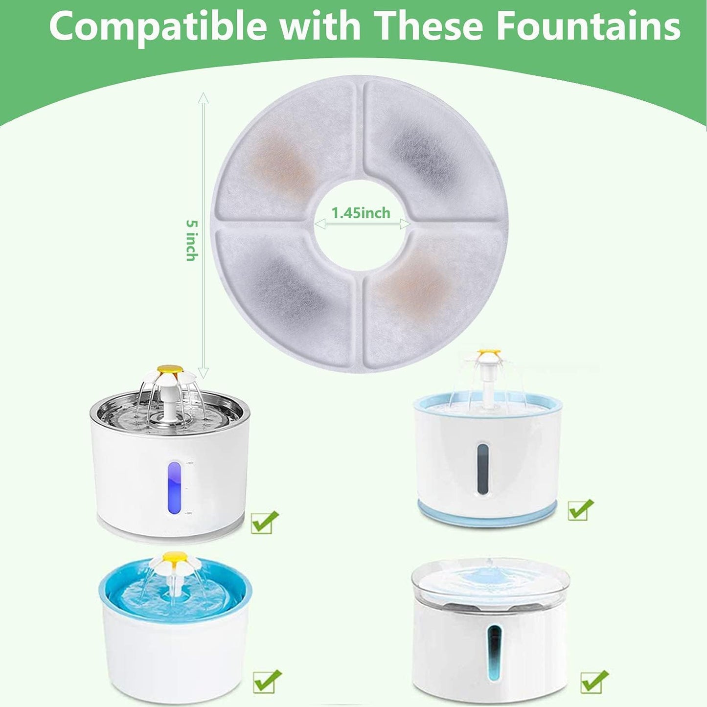 16 Pack Cat Water Fountain Filters of Pet Fountain Replacement Filter,for most 81oz/2.4L Automatic Pet Cat Dog Water Fountain Dispenser