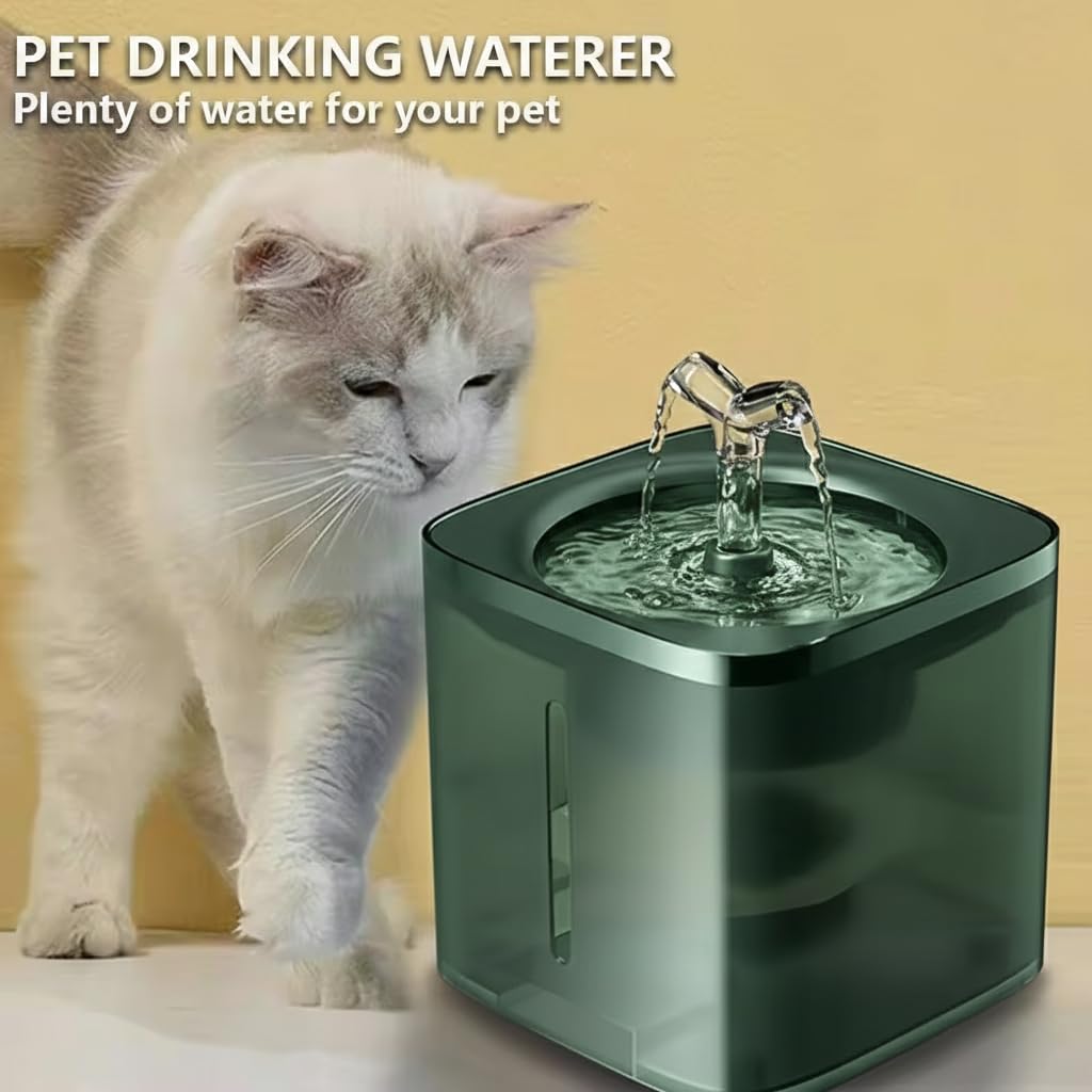 Cat Water Fountain, Ultra-Quiet Automatic Pet Water Dispenser,Low Noise FCC & CE Certified Safe, BPA-Free, Triple Filtration Drinking Fountain for Cats and Dogs (Green) 2 Free Filters