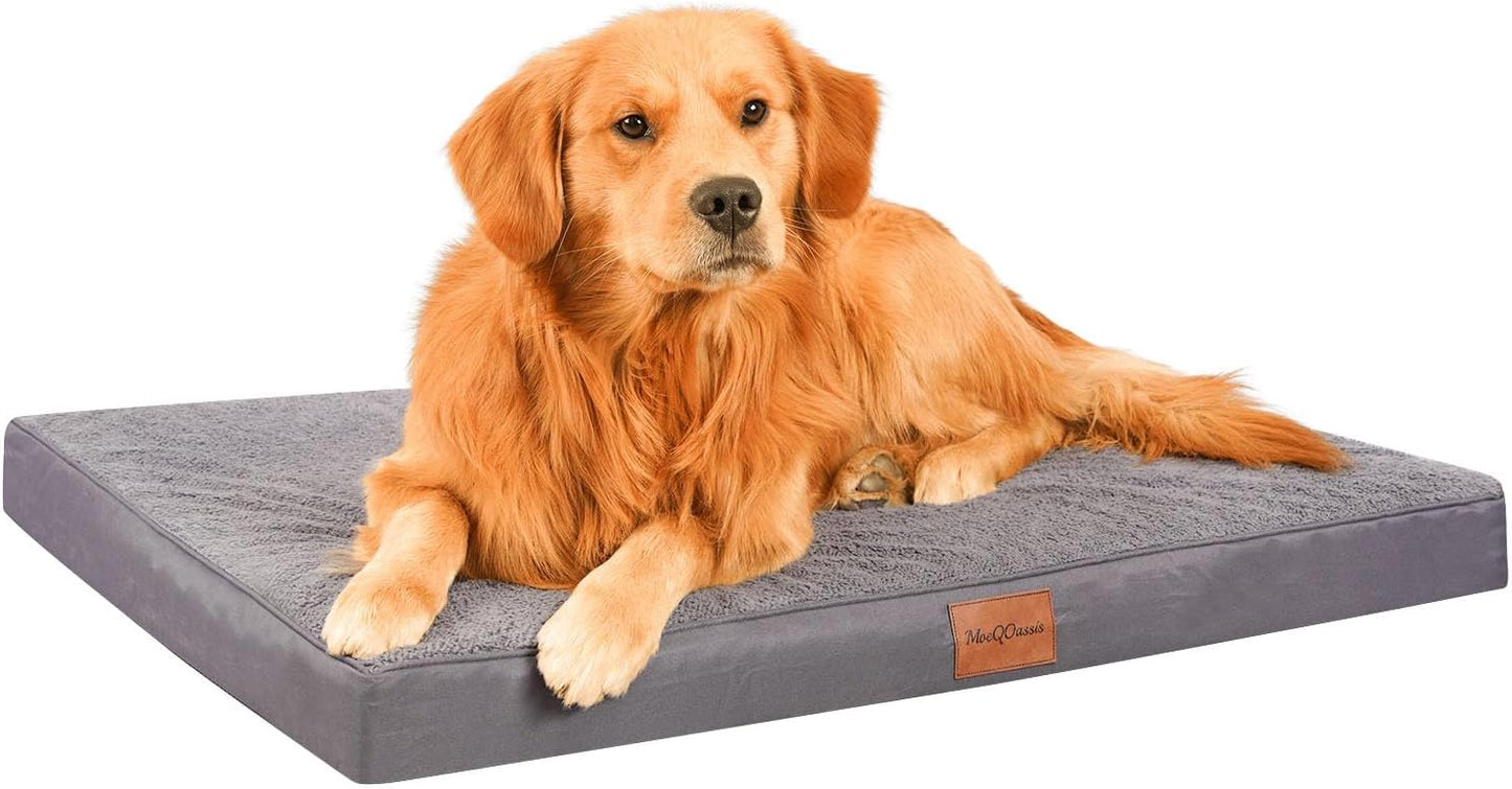 Waterproof XLarge Dog Beds for Large Sized Dogs - Orthopedic Dog Bed Washable Crate Pad, Egg Crate Foam Pet Bed Mat with Removable Cover, Anti-Slip Kennel Pad, 41''×27'', Grey