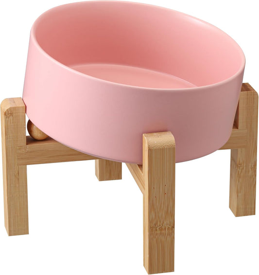 Pink Elevated/Raised 15°Tilted Anti Slip Ceramic Dog Bowl for Medium & Large Breeds,Slanted Bulldog Big Face Pet Feeding Food Water Dish Stand for Dogs (7.6 Cups/60OZ)