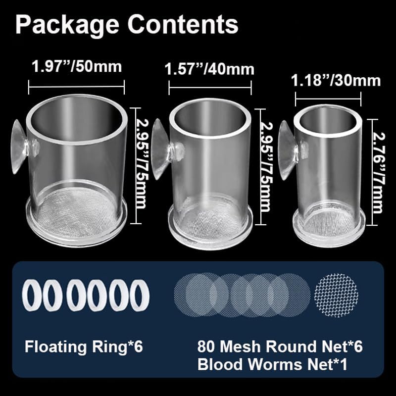 Fish Feeder, Baby Brine Shrimp Sieve,Blood Worms Feeder, Feeding Ring,Floating Food Dispenser with Suction Cup Mount & Floating Ring Set of 3 Sizes Ideal for Feeding Brine Shrimp,Blood Worms
