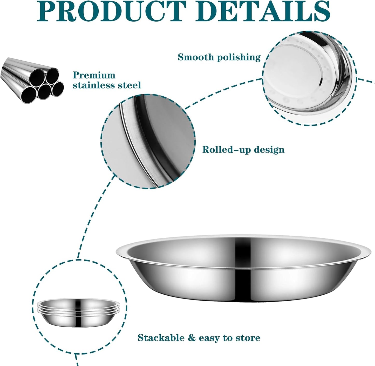 4Packs Cat-Bowls Cat Food Bowl - 6.1 Inch Stainless Steel Cats Feed Bowl for Indoor Cats Shallow and Wide Wet Food Plate Pet Feeding Whisker Fatigue Relief Pet Plate for Kitten Puppy (Type-B)