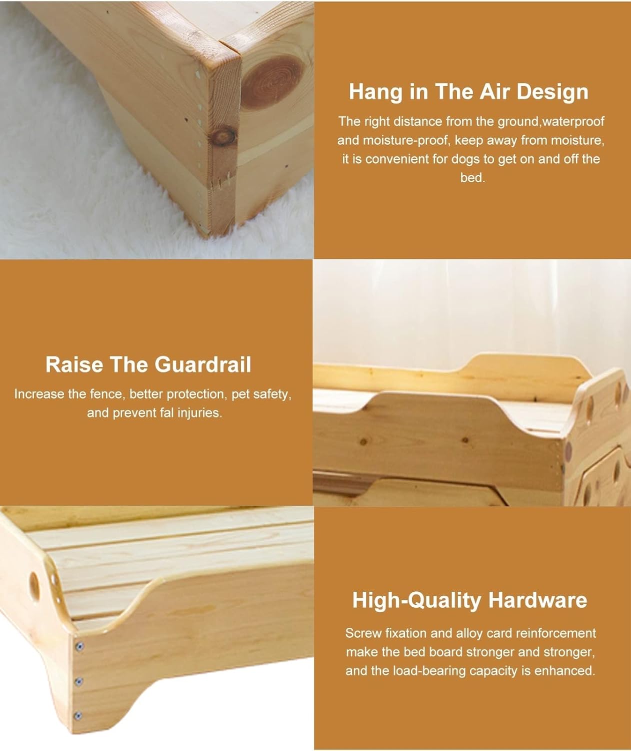 Wooden Raised Pet Bed for Big Dog Cat, Comfortable Orthopedic Dogs Sofa, for Training, Camping, Picnic, for Pets Within 40 Kg / 88 Lbs