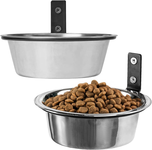 Wall Mounted Dog Bowls, 8 Inch Metal Elevated Pet Bowls for Medium Dogs, Set of 2 with Heavy-Duty Stands, Stainless Steel, Adjustable Height, Easy Installation, Ideal for Dry & Wet Food