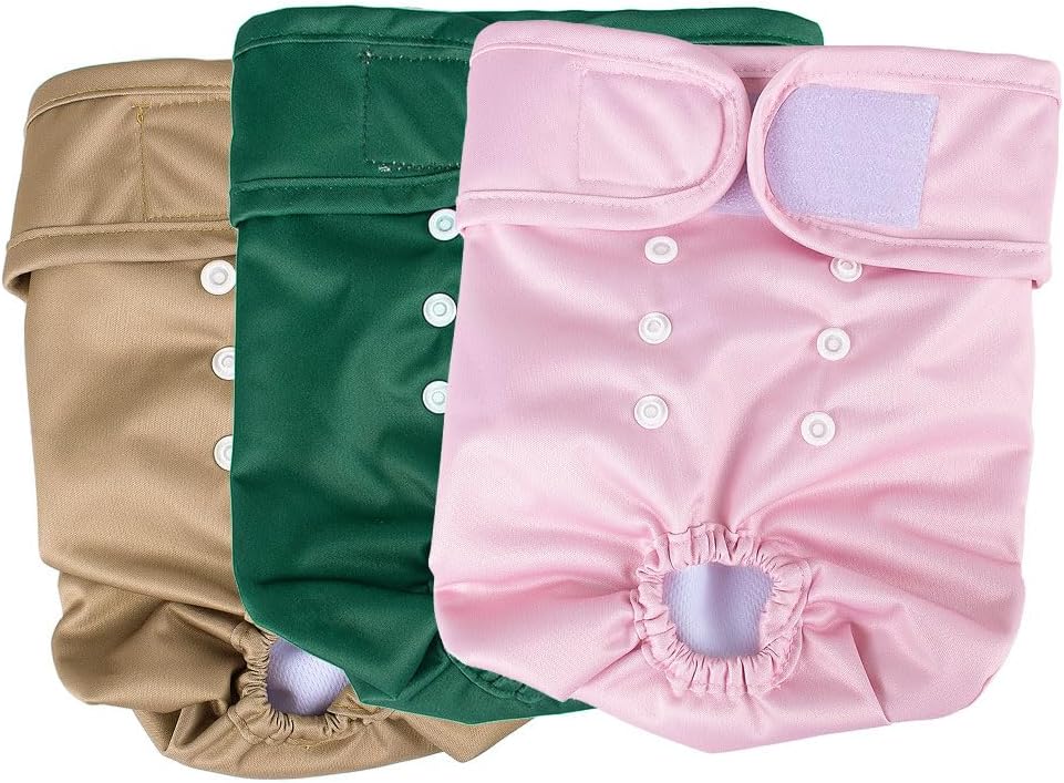 Washable Dog Diapers Female(3 Pack), Highly Absorbent and Breathable Dog Incontinence Diapers Female Reusable Dog Heat Diapers Female Dog Diapers, M