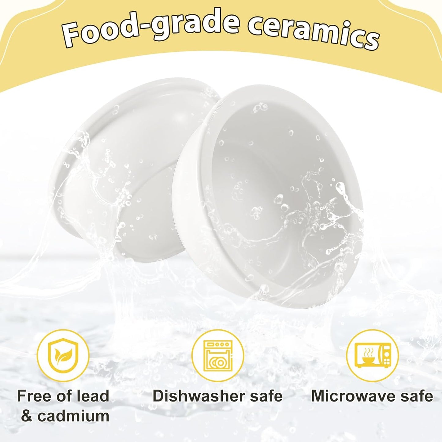 Sunhoo 2PCS Cat Bowls Ceramic Replacement Bowl 360ml Kitten Food and Water Bowl for Indoor Cats Puppy Dishes Small Pet Feeding Dish for Rabbit & Guinea Pig Dishwasher & Microwaveable Safe(White)