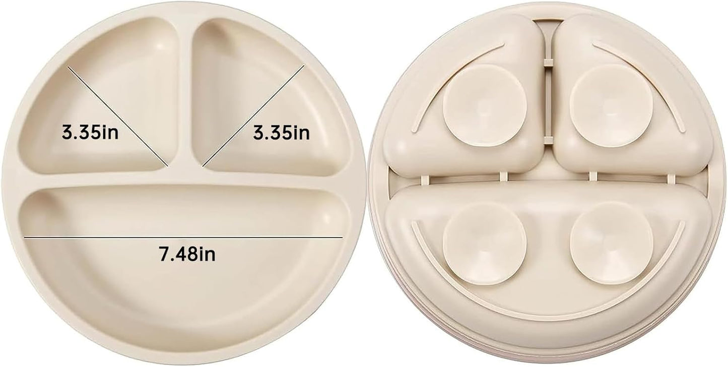 PandaEar Silicone Baby Feeding Set| 2 Divided Suction Plate + 2 Suction Bowl + 2 Tiny Cup with 2 Spoons| Baby Led Weaning Supplies Self Feeding Utensils (Blue White)