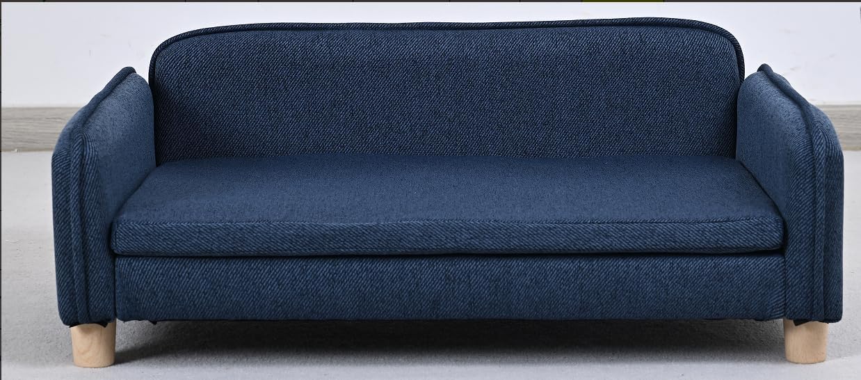 Orthopedic Dog Bed Sofa, Cozy Pet Couch with Bolster Armrest, Elevated Dog Furniture for Small Dogs, Removable Cover Cat Bed, Decorative Navy Blue Puppy Sofa Couch