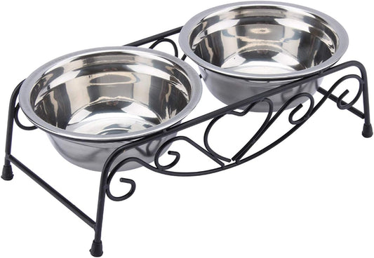 Double Dog Bowls Elevated, 26×14×8.5cm Elevated Dog Bowls with Stand, Stainless Steel Raised Dogs Bowl, for 20-28cm Shoulder Height Pets