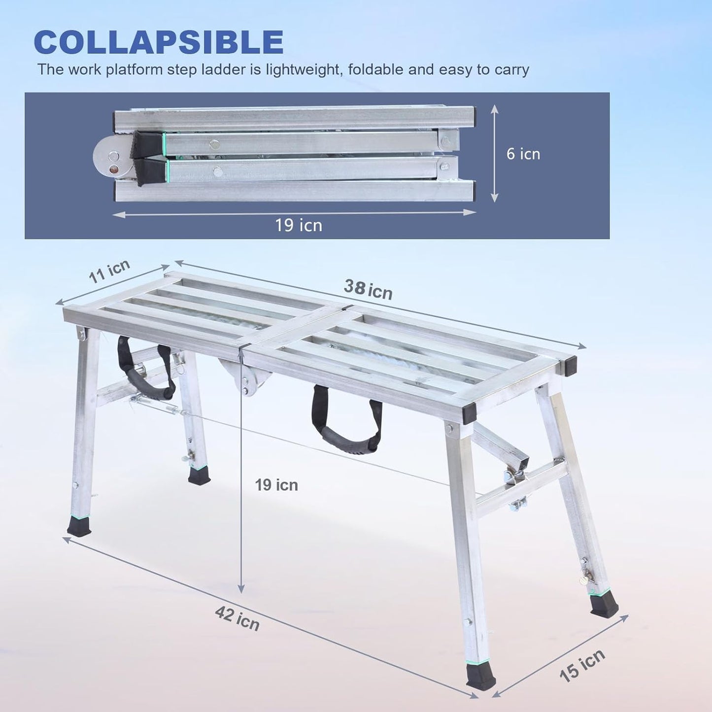 Work Platform Adjustable Height Steel Portable Scaffolding Platform 380 LBS Load Capacity 38''X12 Folding Step Ladder Drywall Painting Stool (38inch)