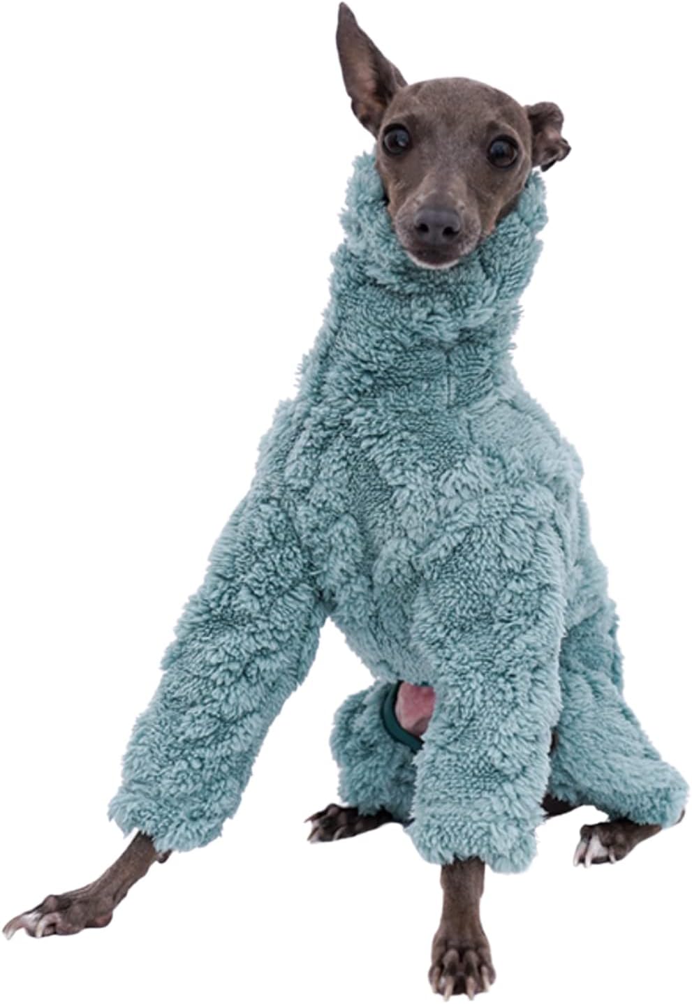 Greyhound Clothes - Dog Winter Warm Fleece Turtleneck Jumpsuit Four-Leg Rompers Long Sleeve Sweatshirt Thick Outdoor Coat for Italian Greyhound Whippet Deerhound Bedlington Terrier (XL,Green)