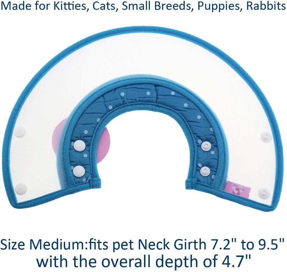 Pet Plastic Clear Cone Recovery E-Collar with Dots Design Soft Edge for Small Dogs & Cats (Medium, Blue)