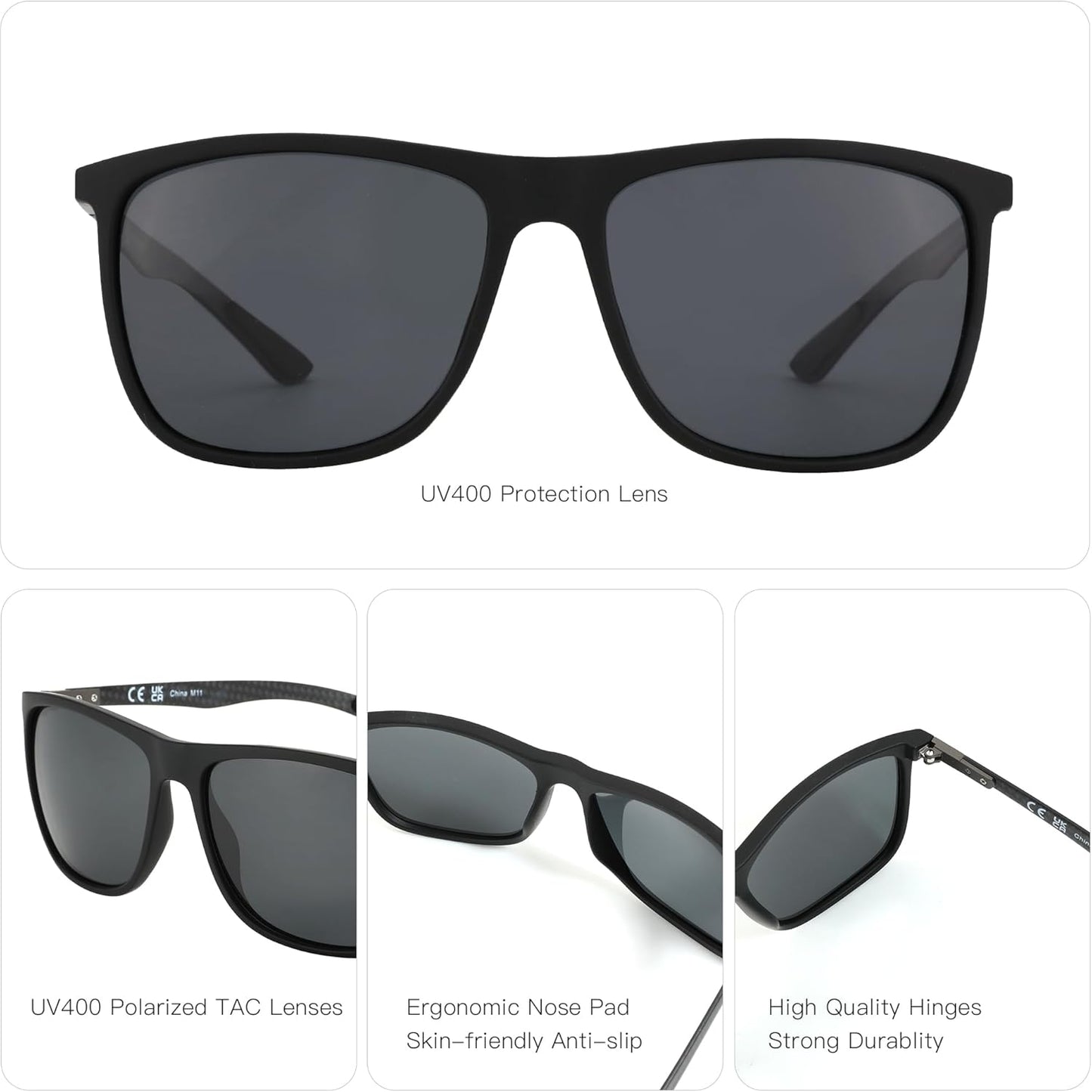 ZENOTTIC Square Polarized Sunglasses for Men Ultralight Carbon Fiber Sun Glasses Driving Fishing Golf Sports UV400 Protection