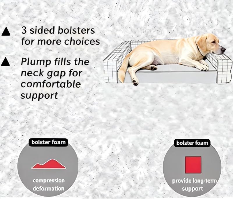 X-Large Orthopedic Memory Foam Dog Bed for Arthritis Relief & Hip Dysplasia - Bolster Couch Style with Premium YKK Zipper Waterproof Washable Cover & Bottom for Senior Dogs 90-120lbs