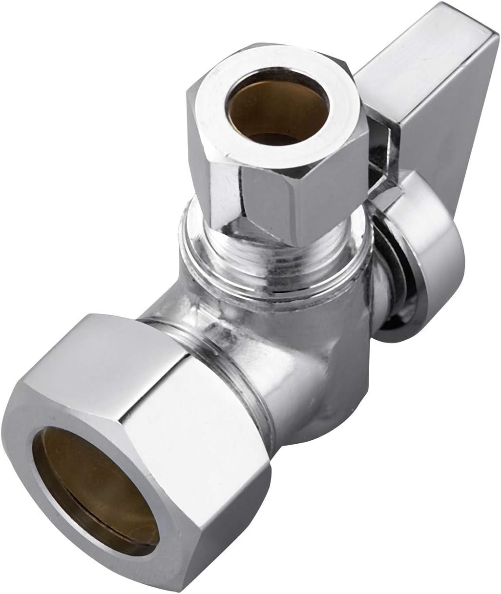 2 Pack Premium Brass (1/2" Nominal Comp) 5/8" OD Comp x 3/8 Inch OD Compression Quarter Turn Water Angle Stop Valve Shut Off