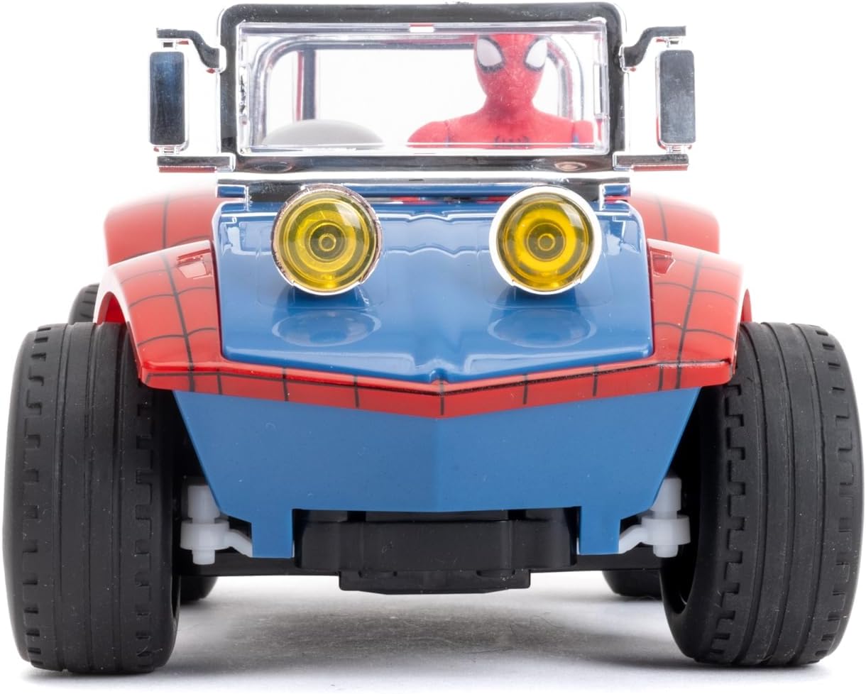 Jada Spider-Man Buggy RC with Non-Removable Spider-Man Figure – 7", Turbo Button, Full-Function Remote Control, Ages 6+, Red/Blue