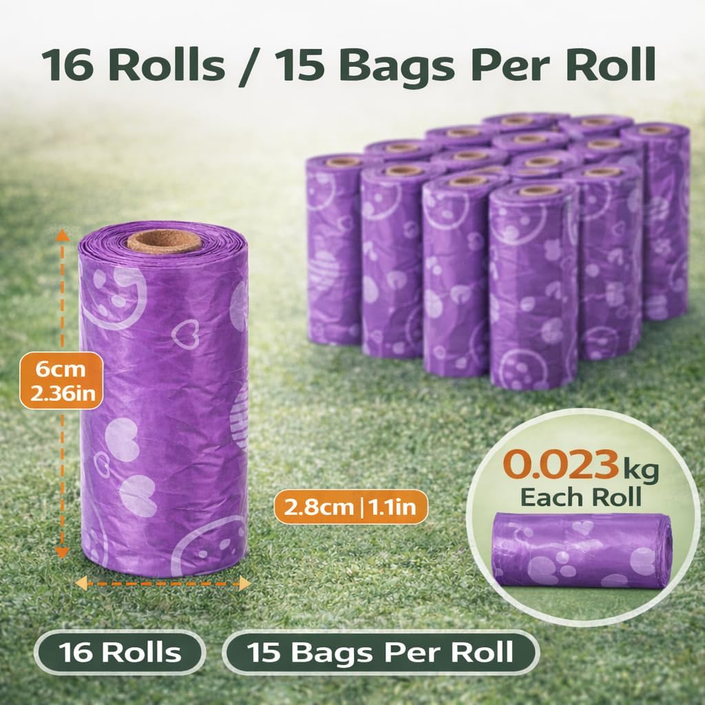 BPI Certified Compostable Dog Poop Bags 240 Count, Extra Thick Leak-Proof Pet Waste Bags, ASTM D6400 Biodegradable, 9 x 13 Inches for Small & Large Dogs