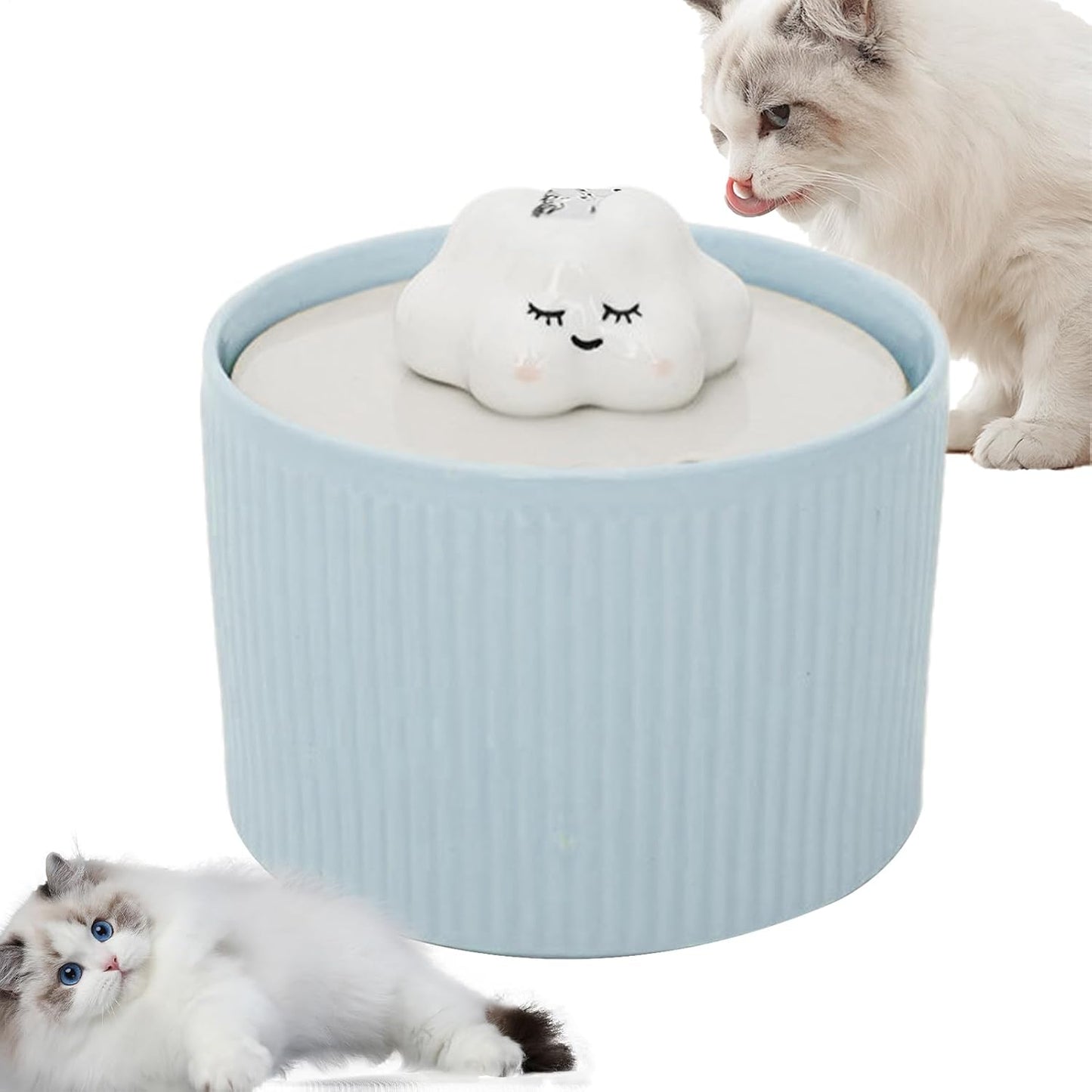 Pet Fountain - Ceramic Flowing Water Bowl, 1.2L Electric Animal Hydration Station with Silent Pump Circulation and Replaceable Filter Cartridge, Modern Countertop Style, Ideal for Puppies Kittens Hous