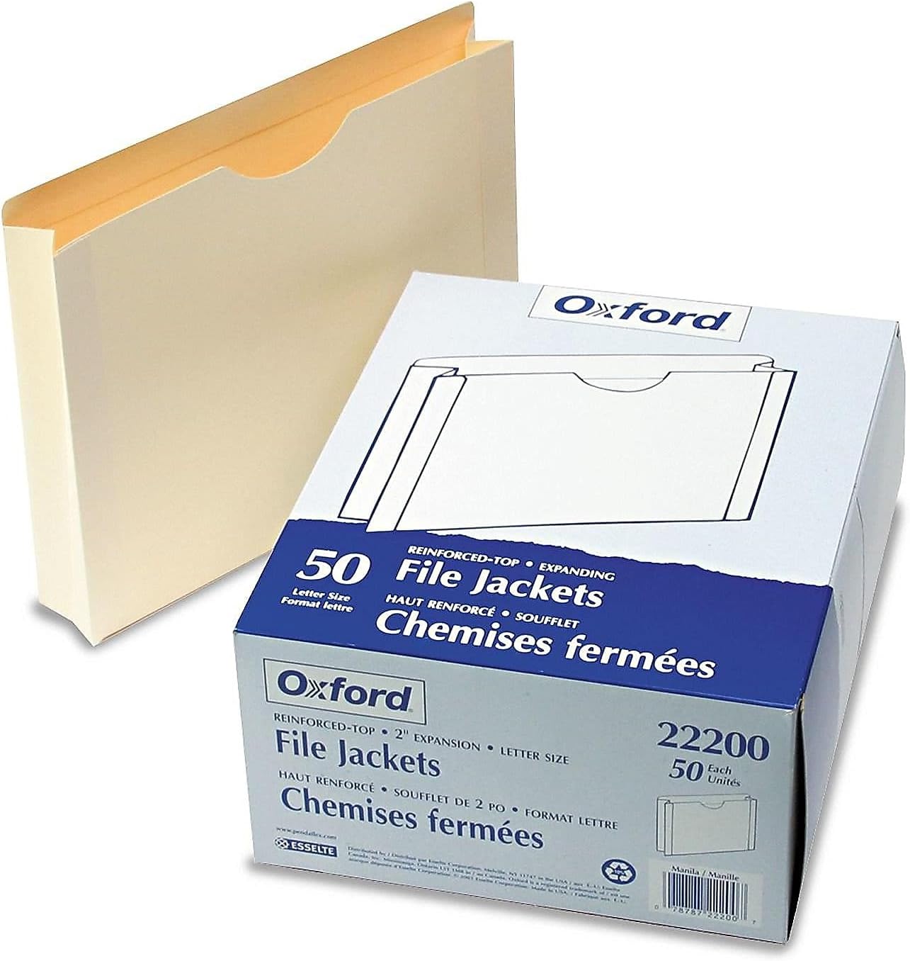 Pendaflex File Jackets, Letter Size, Manila, 2" Expansion, Reinforced Straight-Cut Tabs with Thumb Cut, 50 per Box (22200EE), Beige