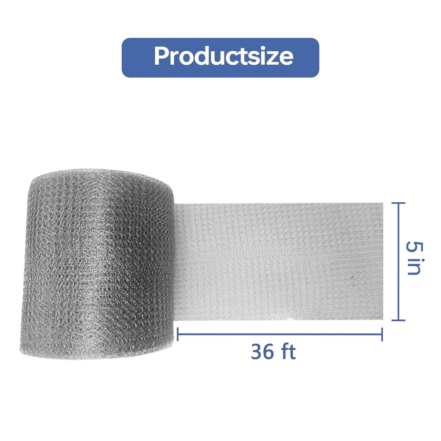 Wire Mesh Hole Fill Fabric 5” X 36 Ft, Wire Mesh for Mice Control DIY and Garden House, 304 Stainless Steel Gap Hole Blocker, Flexible Stretchy Hardware Cloth