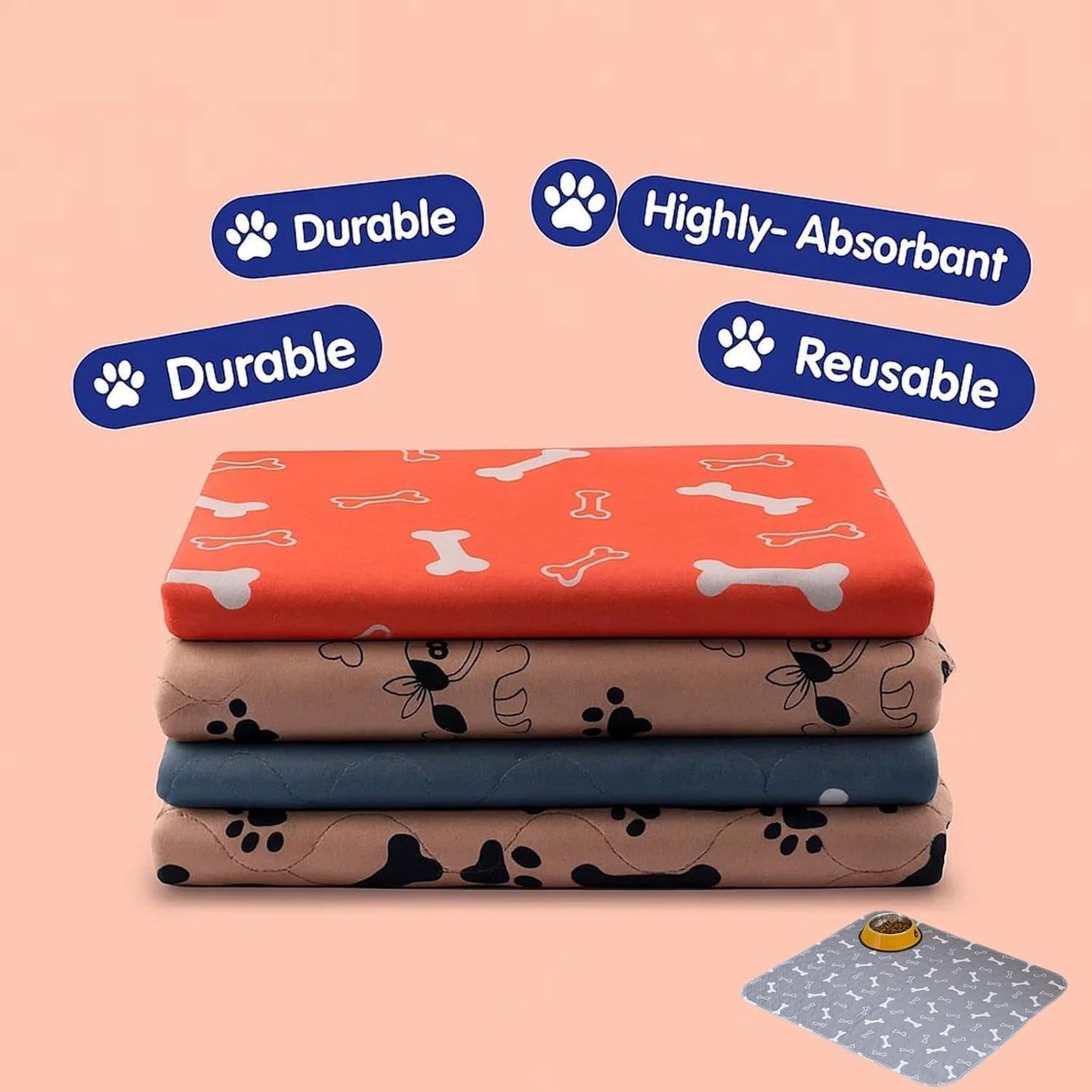 Puppy Pads,Washable Puppy Pads, Leak Proof and Odor Proof, Anti Slip Base, Easy to clea-n and Reuse, Suitable for Home and Travel(Grey M)
