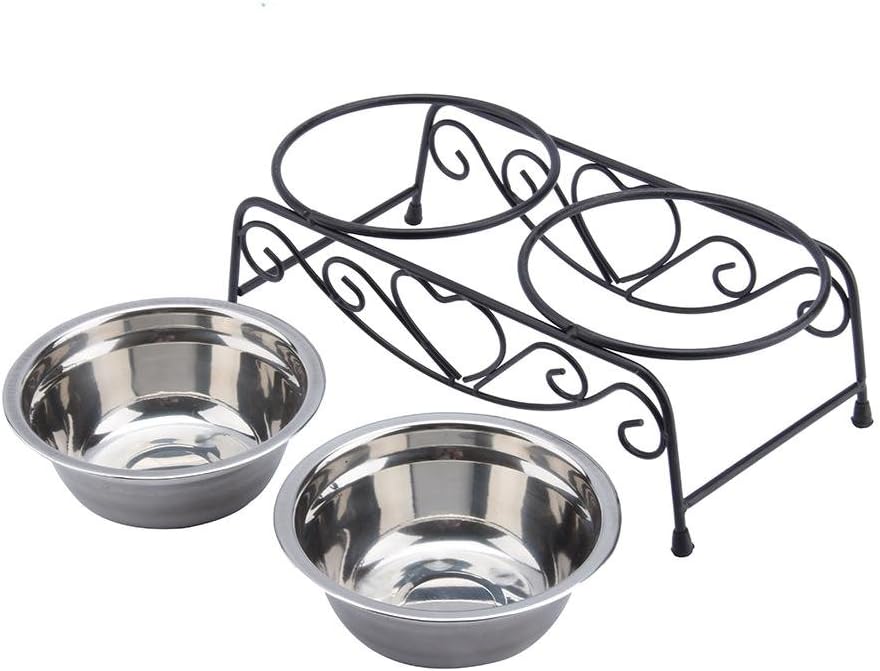 Elevated Pet Bowls, Stainless Steel Cat Dog Double Dog and Cat Water Food Feeder Retro Stand Dish Bowls Stand for Dogs Cats Puppy(Size: 10.2 x 5.5 x 3.3inch)