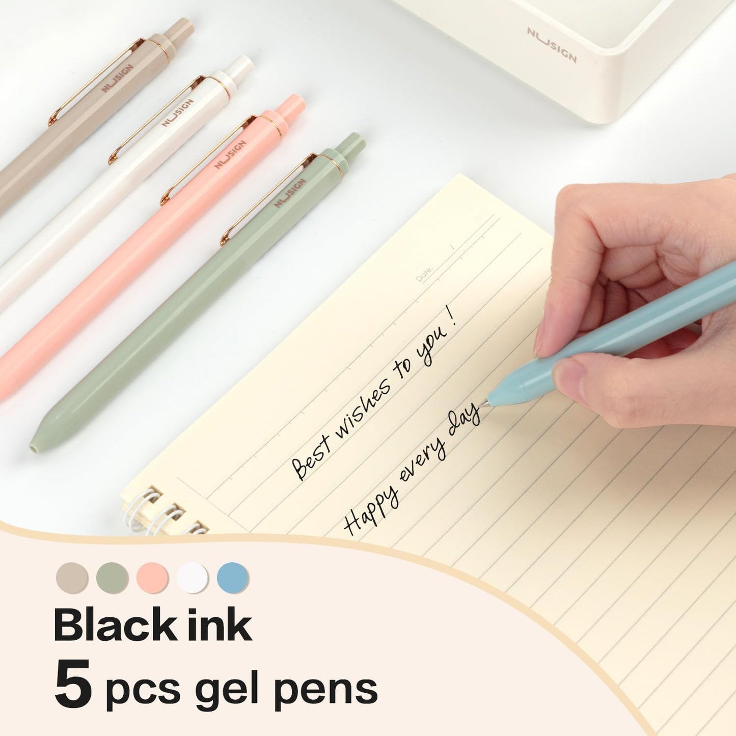 Gel Pens, 5 Pcs 0.5mm Retractable Quick Dry Black Ink Fine Point Rolling Ball Gel Pen, Smooth Writing No Bleed for Journaling Note Taking, Home School Office Supplies