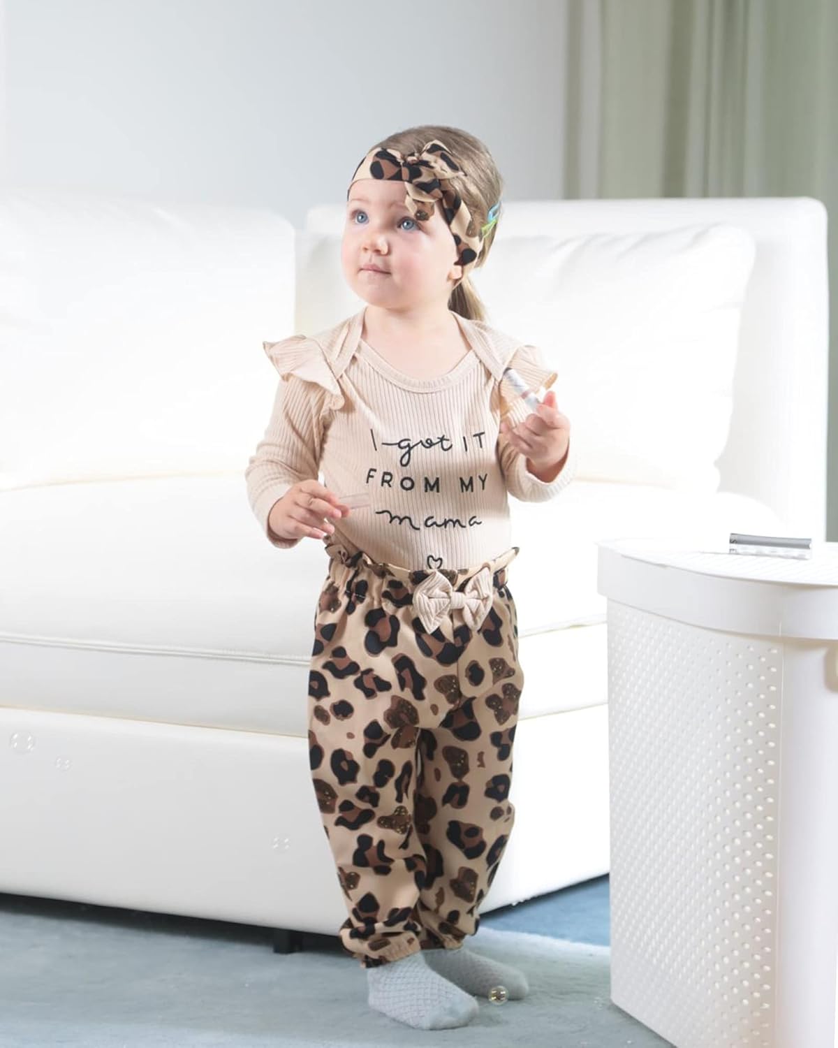 DISAUR Baby Girls Clothes Newborn Infant Baby Girls Outfit Long Sleeve Ruffle Romper Floral Pants Headband Sets 0-18 Months