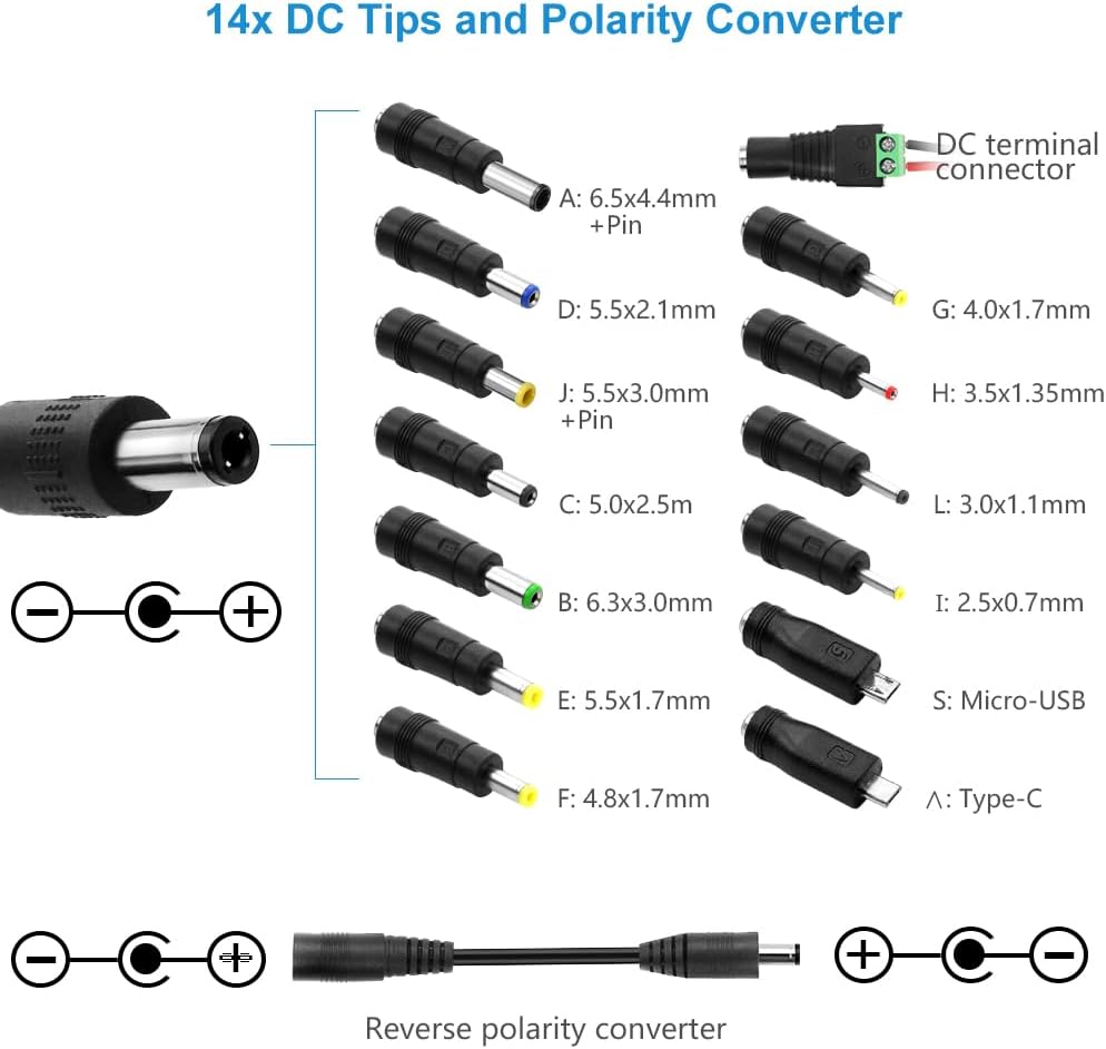 SHNITPWR AC Adapter 120W Universal Power Adapter 4V 5V 6V 9V 12V 15V 18V 19V 20V 24V Adjustable Switching Power Supply 100V~240V AC to DC 4V ~ 24V 5A Converter with 14 Tips & Polarity Converter