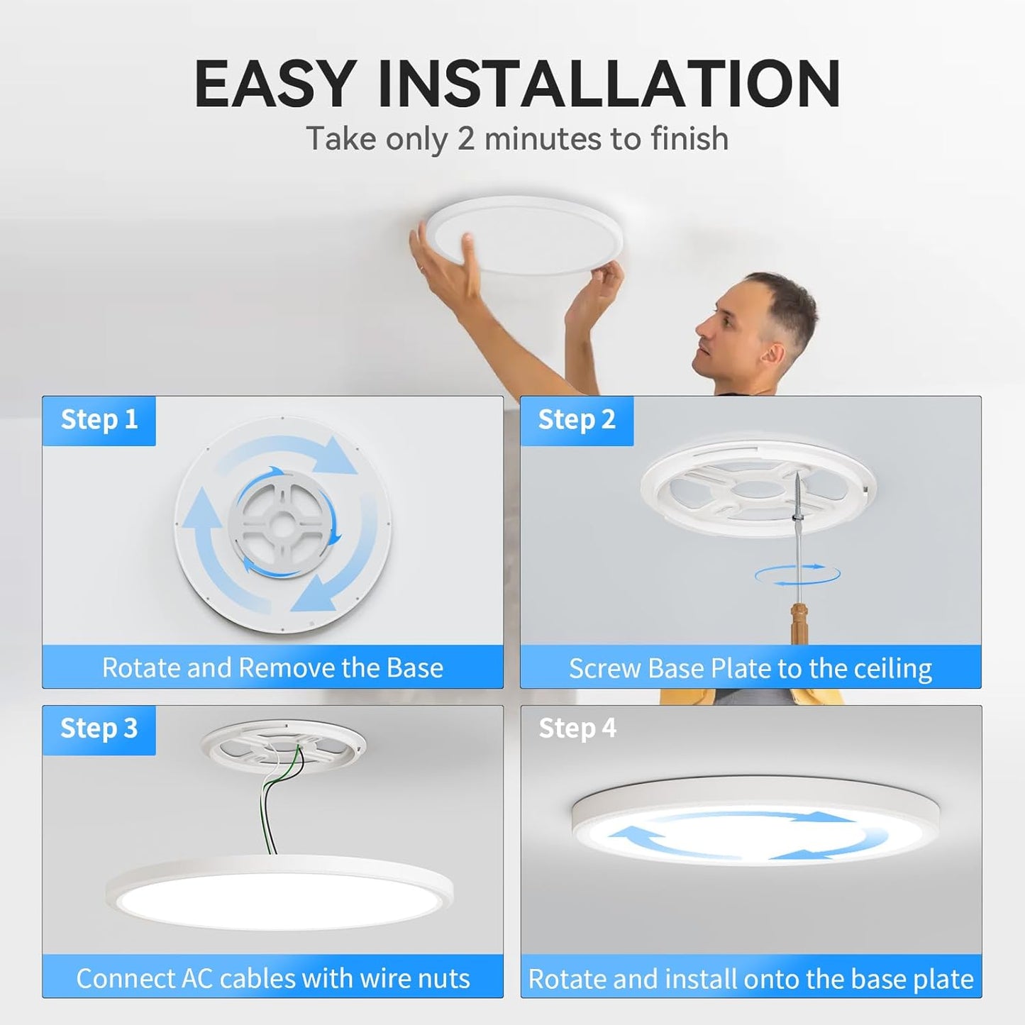 6PACK 3200lm LED Flush Mount Ceiling Light, Super Slim 12 inch LED Ceiling Light, 5000K Daylight LED Ceiling Light for Bedroom, Living Room, Dining Room, Garage and Office (White, Six Pack)