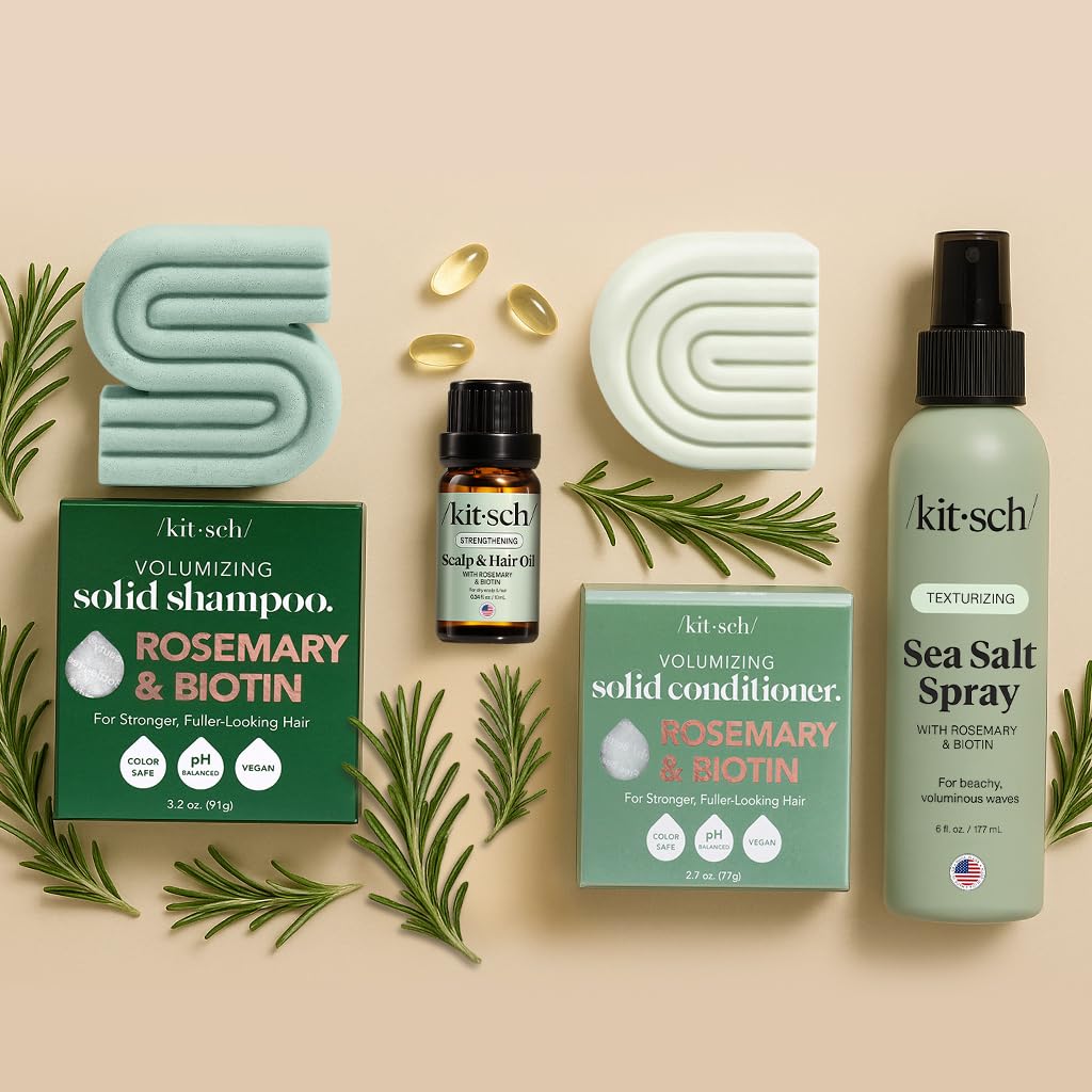 Kitsch Rosemary & Biotin Shampoo and Conditioner Set for Hair Growth - Strengthening, Thickening & Volumizing Shampoo and Conditioner Bar - Paraben, Sulfate & Silicone Free - 2 pack