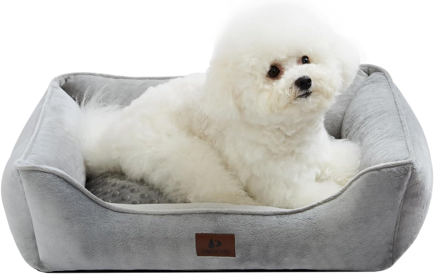 Small Dog & Cat Bed, Washable Cushion,Cover Removable, Pet Sofa with Raised Edges, Fluffy Cat Bed with Nubs, Grey