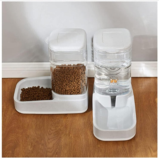Dispenser Automatic Feeder Set,Pet Automatic Water Dispenser Food Feeding Bucket Dog Bowl Unplugged Auto Drinking Fountain Pet Cat Big Capacity 3.8L Water Feeder cat Fountain
