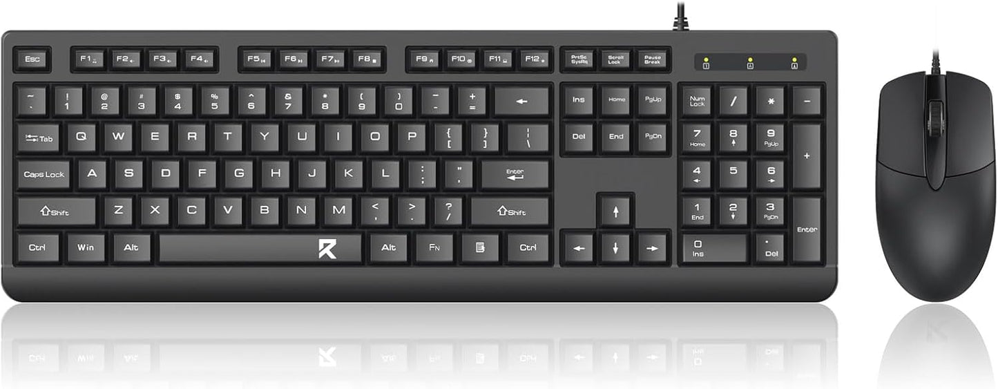 Redragon Wired Keyboard and Mouse Combo, Full-Size Spill Resistant Large Print Quiet Computer Keyboard and Optical USB Wired Mouse, Plug and Play for Windows PC, Mac OS Desktop/Laptop - Black