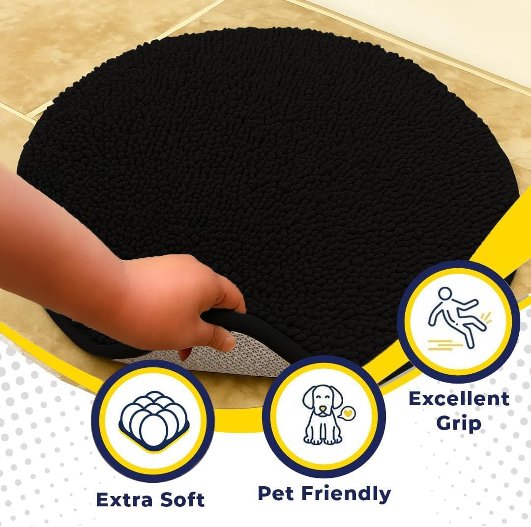 Muddy Mat® Shown on TV – Super Absorbent Microfiber Dog Door Mat for Muddy Paws, Non-Slip Washable Pet Rug, Quick Dry Chenille Entryway Carpet, Machine Washable Indoor Outdoor Mat, Black Round 4ft