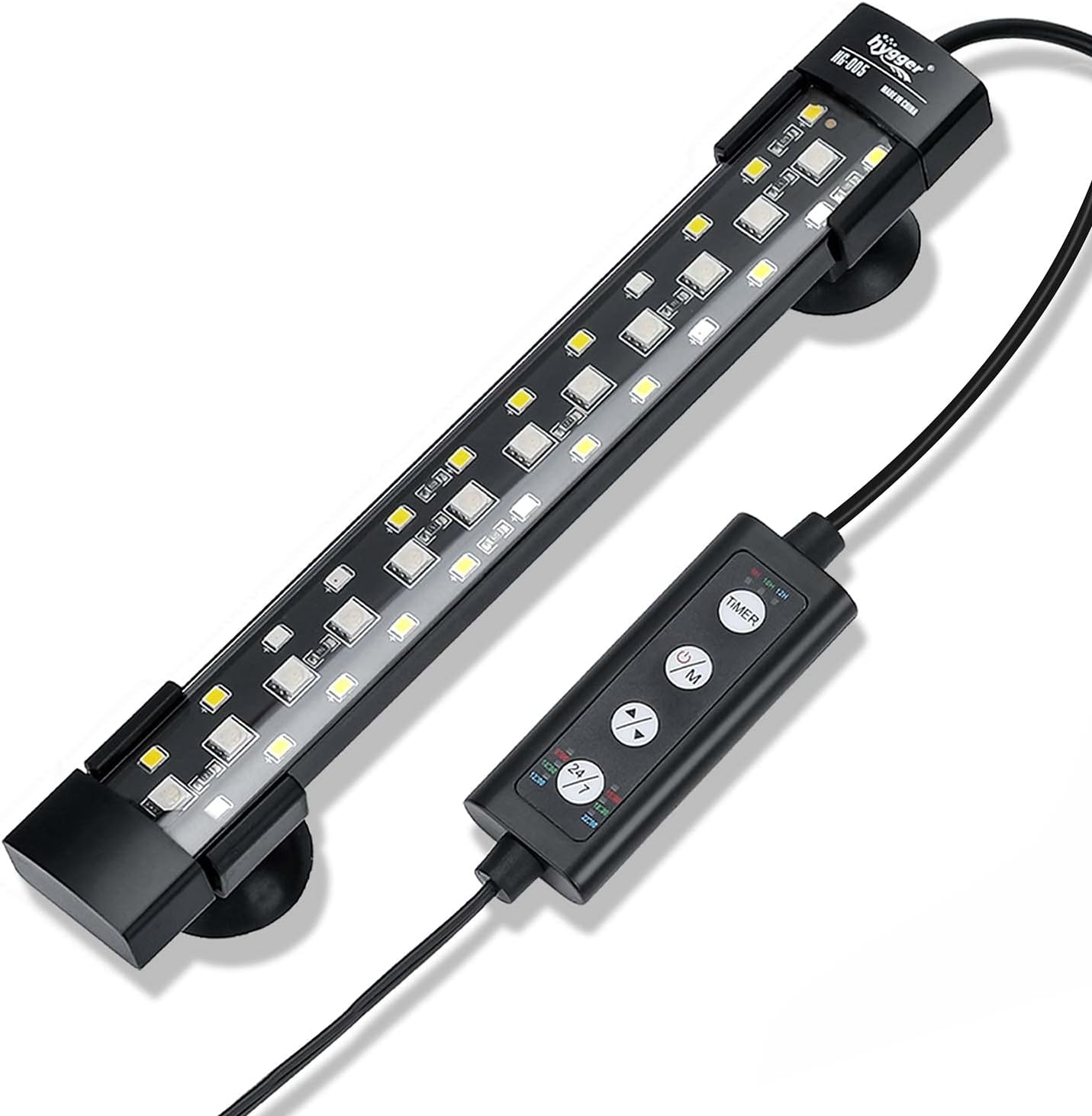 hygger 24/7 Mode Submersible Aquarium LED Light, Full Spectrum Hidden Fish Tank Light with 3 Rows Beads 7 Colors Auto On Off Sunrise-Daylight-Moonlight, Adjustable Timer Brightness 6W