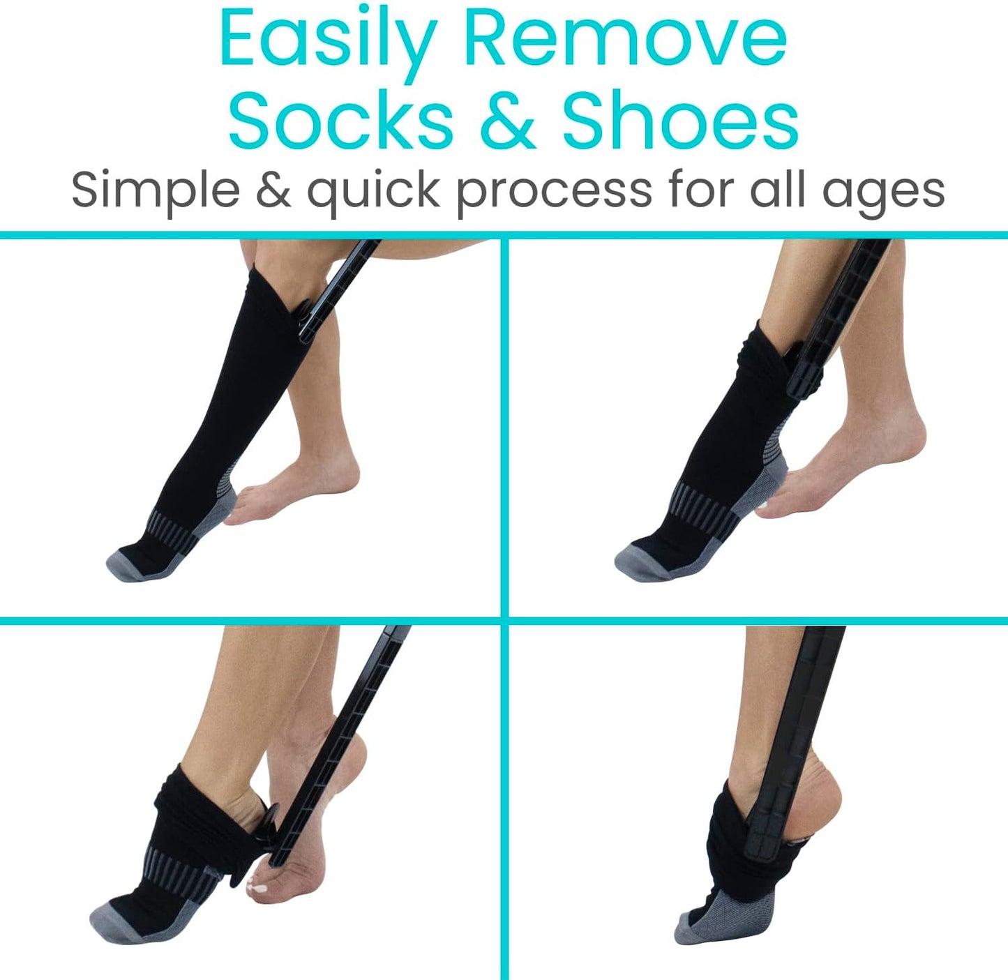 Vive Sock Remover Device for Seniors - Sock Aid and Shoe Horn for Compression Socks, Hosiery and Stockings - Sock Assist for Elderly, Men, Women - No Bending Daily Assistance Device