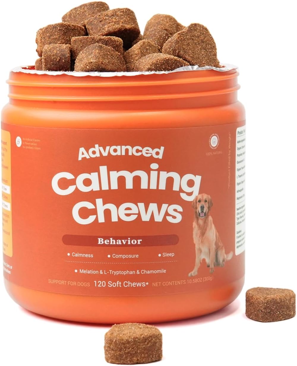 Calming Chews for Dogs with Hemp & Melatonin -All-in-ne Anxiety& Stres helief for Fireworks,Thuderstorms,Travel,Grooming,Separation,and Loud Noise Promotes Relaxation & Sleep -120ct